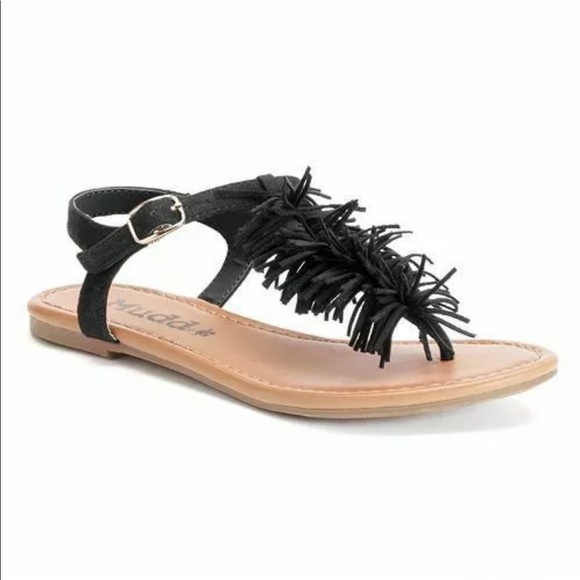 Mudd Shoes - Mudd Black Fringe Boho Sandals Size 7 Like New